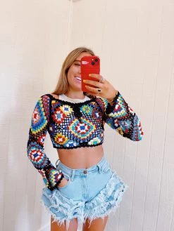 Fashion Finds Outlet 15 Boho Beauty Crochet Top - Black Multi