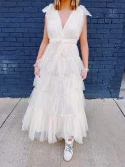 Pearly Nights Maxi Dress - Cream