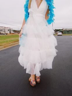 Dotted Mesh Tiered Maxi Dress - Cream