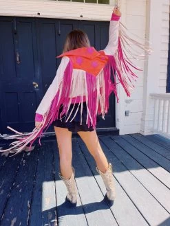 Cowgirl Up Fringe Jacket - Magenta/Orange Multi