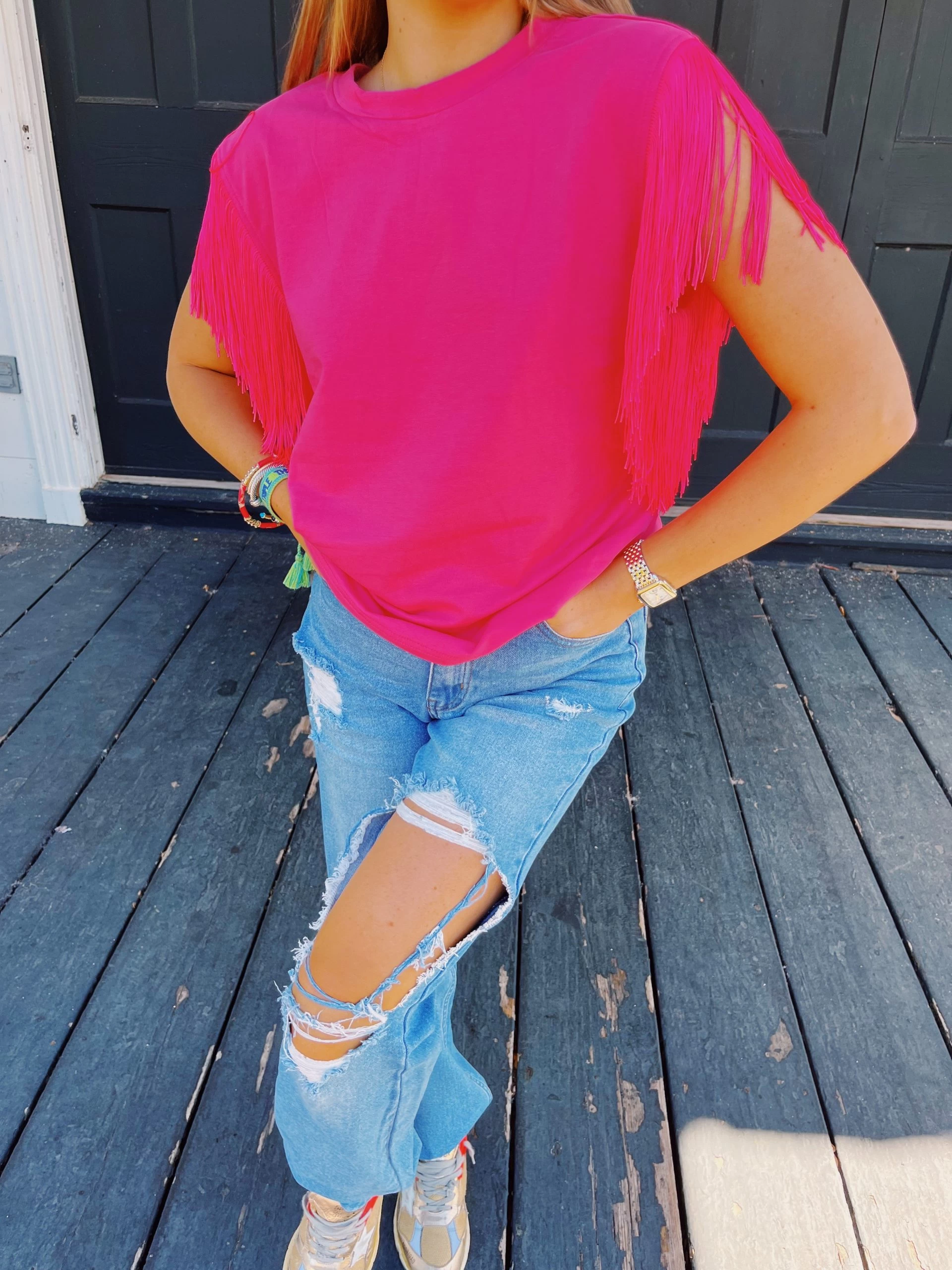 Shania Fringe Top - Fuchsia 1 Shania Fringe Top - Fuchsia