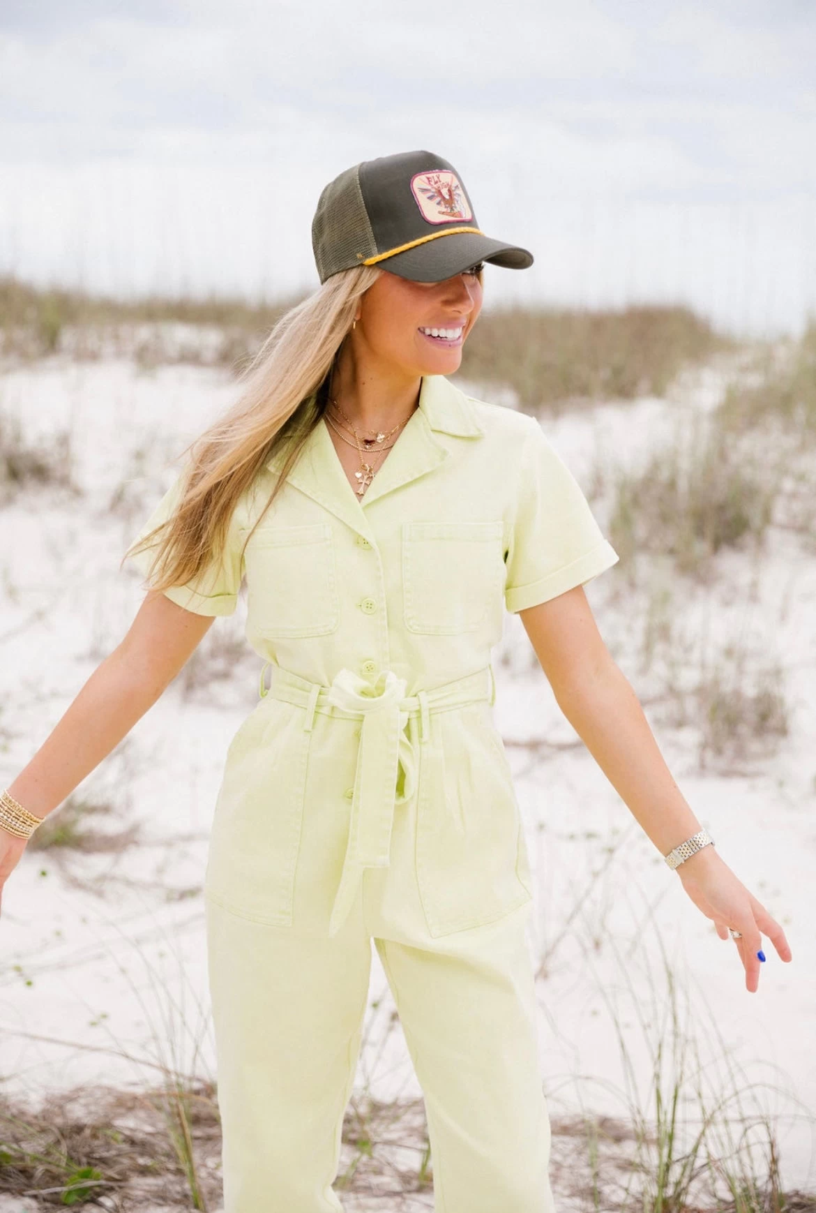 Kylie Washed Utility Jumpsuit - Lime Yellow 4 Kylie Washed Utility Jumpsuit - Lime Yellow - Image 4