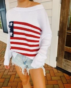 American Flag Lightweight Sweater - Ivory