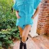 Denim Distressed Romper - Aqua