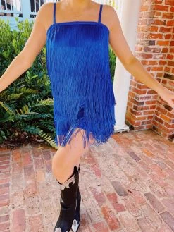 Shake It Off Fringe Dress - Royal