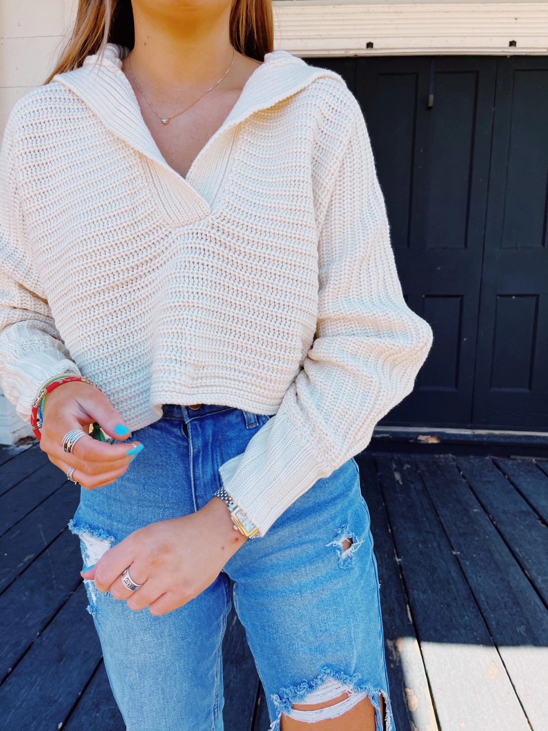 Drama Collared Sweater - Cream 1 Drama Collared Sweater - Cream