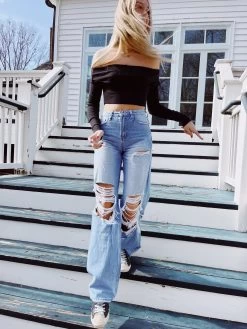 Fall Off Shoulder Top - Black