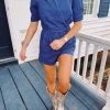 Puff Sleeve Romper - Navy