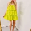 Come To Me Flounce Tiered Dress - Lime