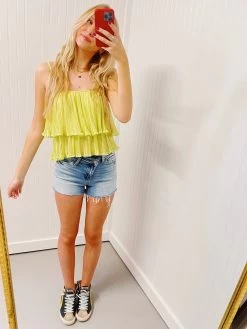 Feel Pretty Layered Pleated Top - Lime Light