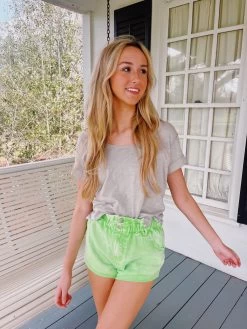 Emilia Paperbag Denim Shorts - Washed Lime -Fashion Finds Outlet image c9d2db3b 9ced 4ddc 904b 5d998481935c