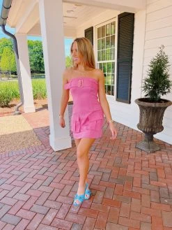 Foxy Lady Cargo Pocket Mini Dress - Pop Pink