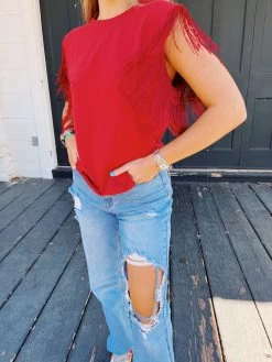 Shania Fringe Top - Burgundy