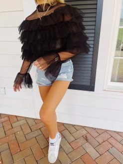 Walk This Way Ruffle Top - Black