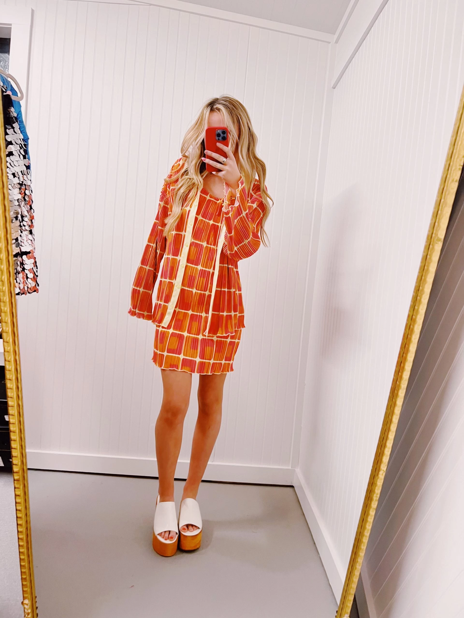 Squared Retro Neck Button Up - Pink/Orange 2 Squared Retro Neck Button Up - Pink/Orange - Image 2