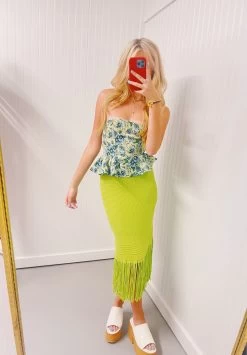Life In Lime Fringe Skirt - Lime